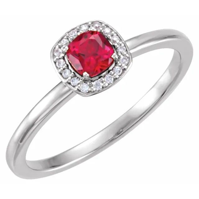 14k White Lab-Grown Ruby 04 Ctw Natural Diamond Halo-Style Ring 660$